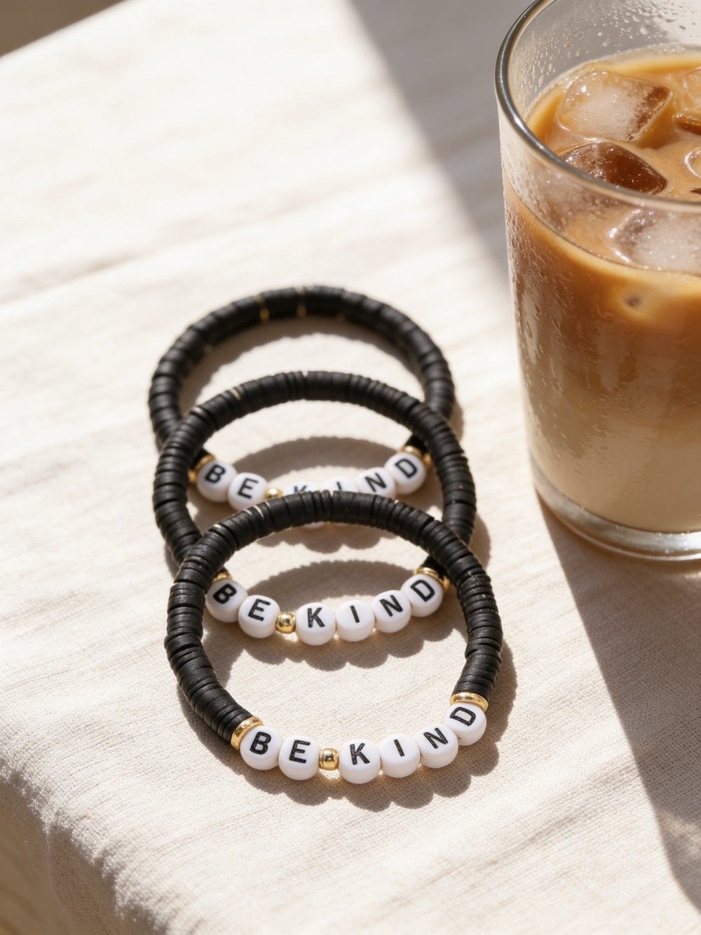 Be Kind Black & White Stretch Bracelet Set - Women’s Inspirational Jewelry
